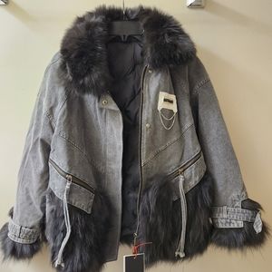 NWT Genuine Fox Fur quilted Jean Jacket OnlyOneAvailable